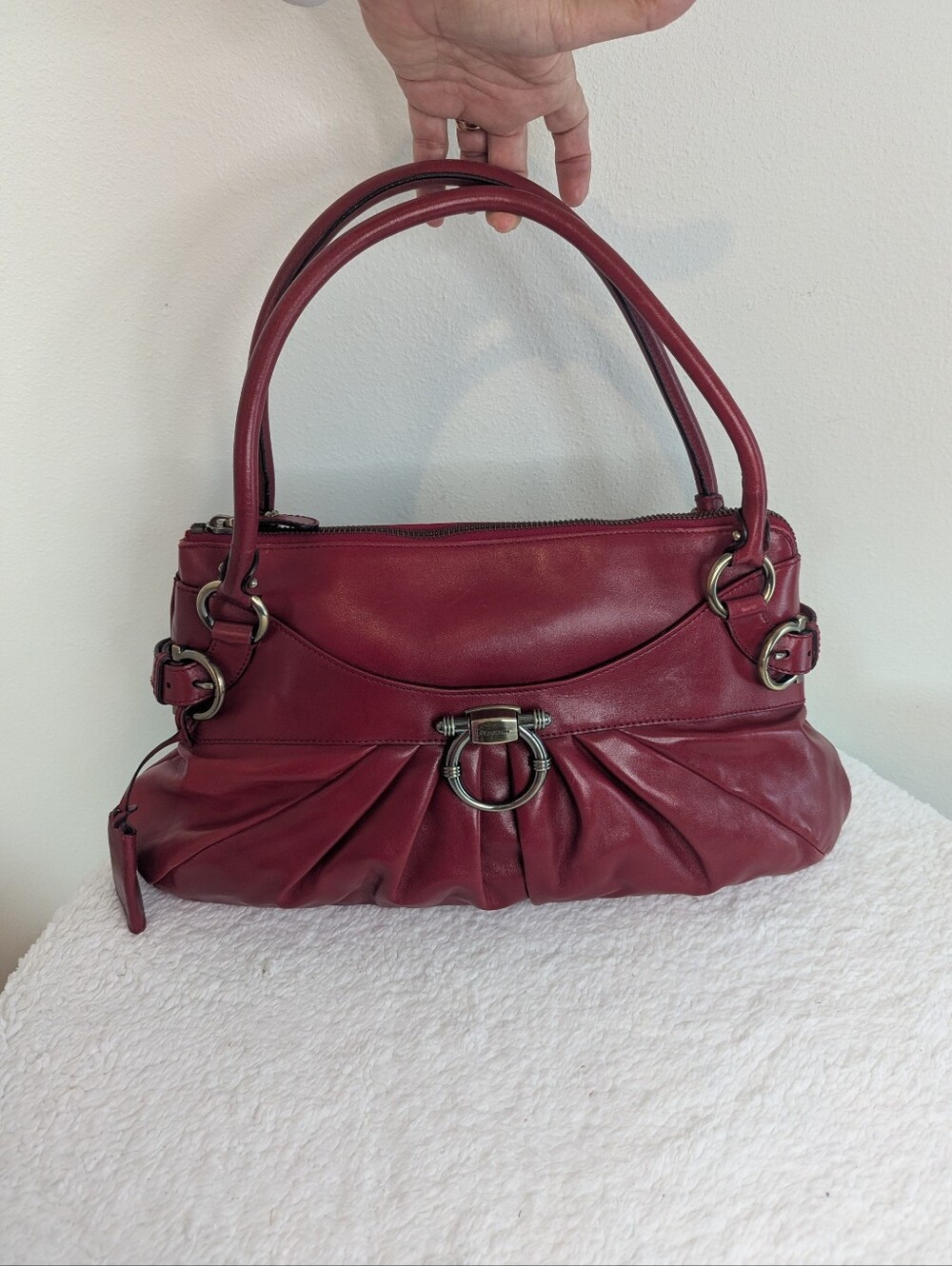 Authentic Salvatore Ferragamo Red Leather Handbag – Gancini Hardware